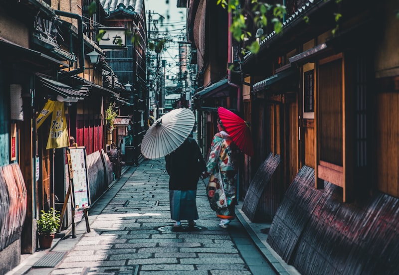Kyoto street with traditional kimono